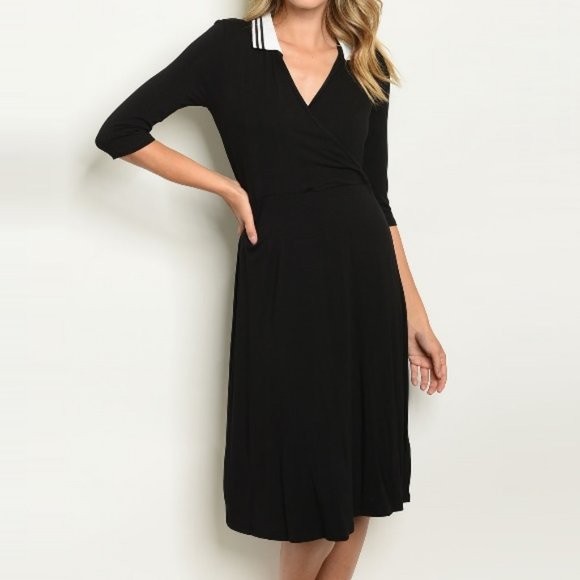 Faux Wrap Split Neck Women's Collared Shift Dress - Picture 1 of 6